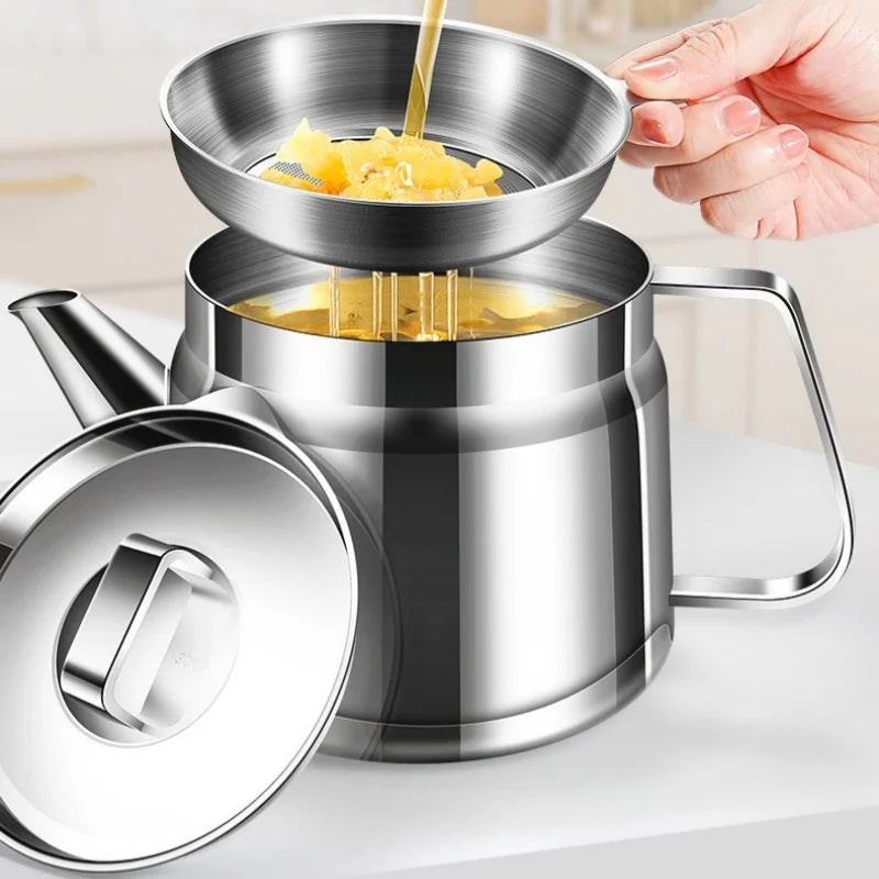 Axyaa Stainless Steel Oil Filter Pot with Fine Mesh Strainer & Fry Basket
