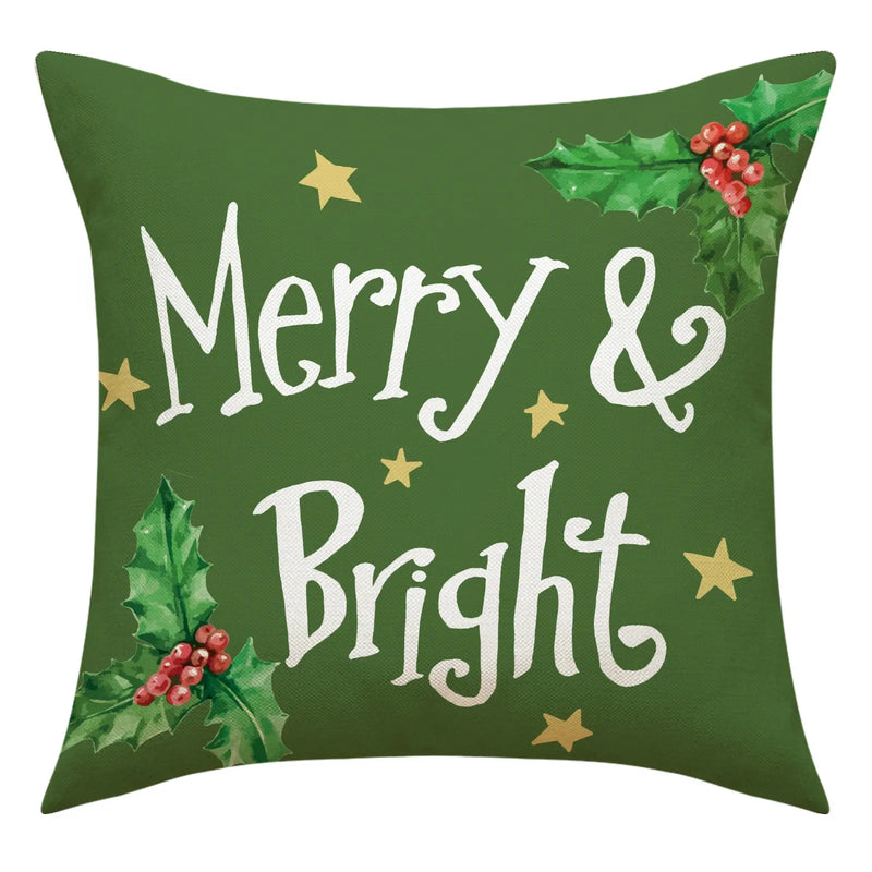 Axyaa Christmas Cushion Covers: Green Red Plaid Merry Christmas Pillowcase 45x45CM