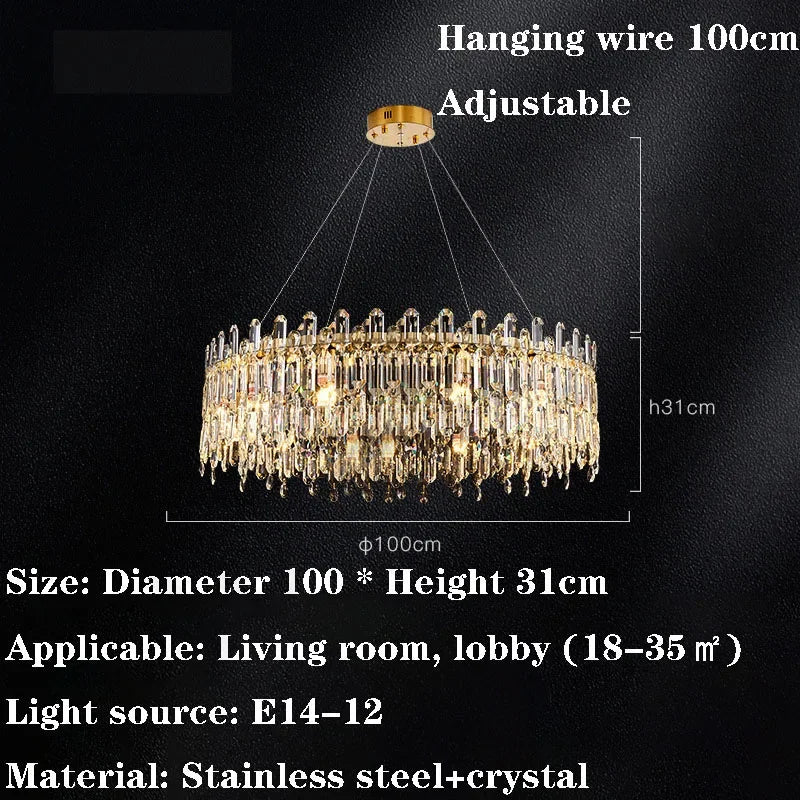 Axyaa Round Crystal LED Chandelier for Modern Living Room & Kitchen