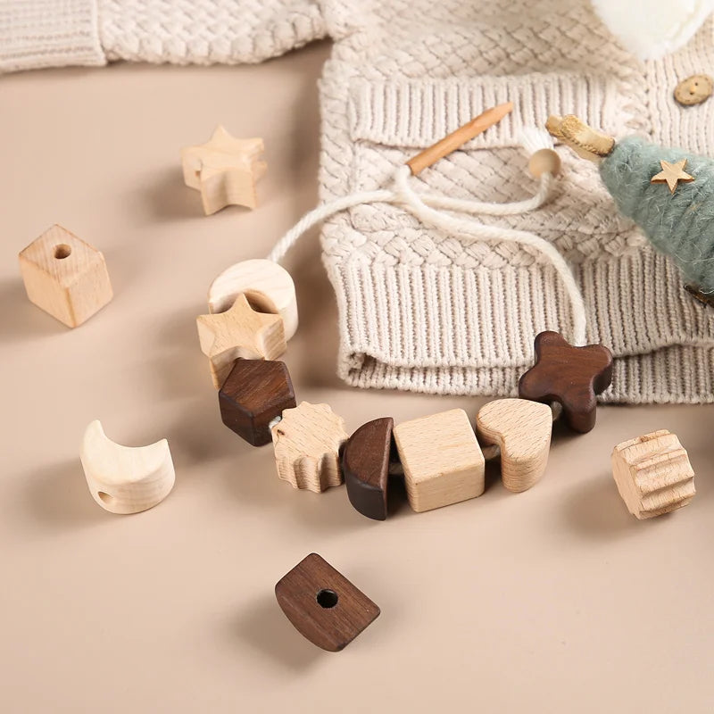 Axya Star Moon Wooden String Toy Montessori Learning Blocks Game Kit