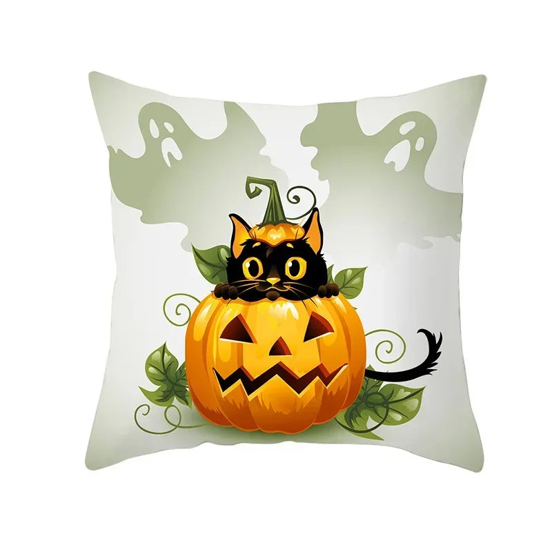 Axyaa Black Cat Pumpkin Cushion Cover 45x45 cm - Home Decor Funny Printed Pillow Case