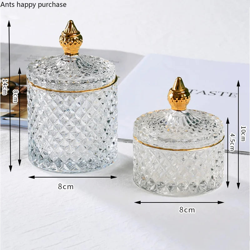 Axya Glass Jar with Cover: Jewelry, Candy, Cotton Swab Organizer