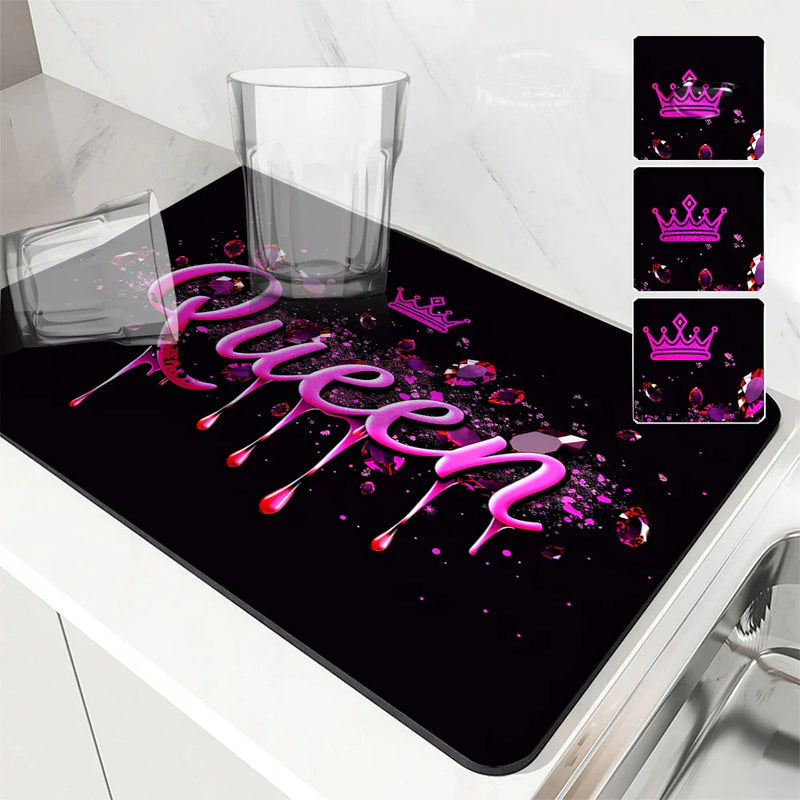 Axyaa Queen's Crown Kitchen Absorbent Mat - Antiskid & Quick Draining Dish Drying Mat