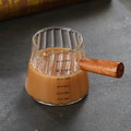Axyaa 180ML Espresso Glass Cup with Wood Handle - Latte Art Mug & Milk Frothing Jug
