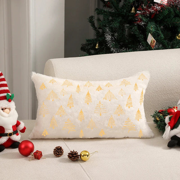 Axyaa Beige Christmas Tree Cushion Cover - 45x45cm Embellished Home Decor Pillowcase
