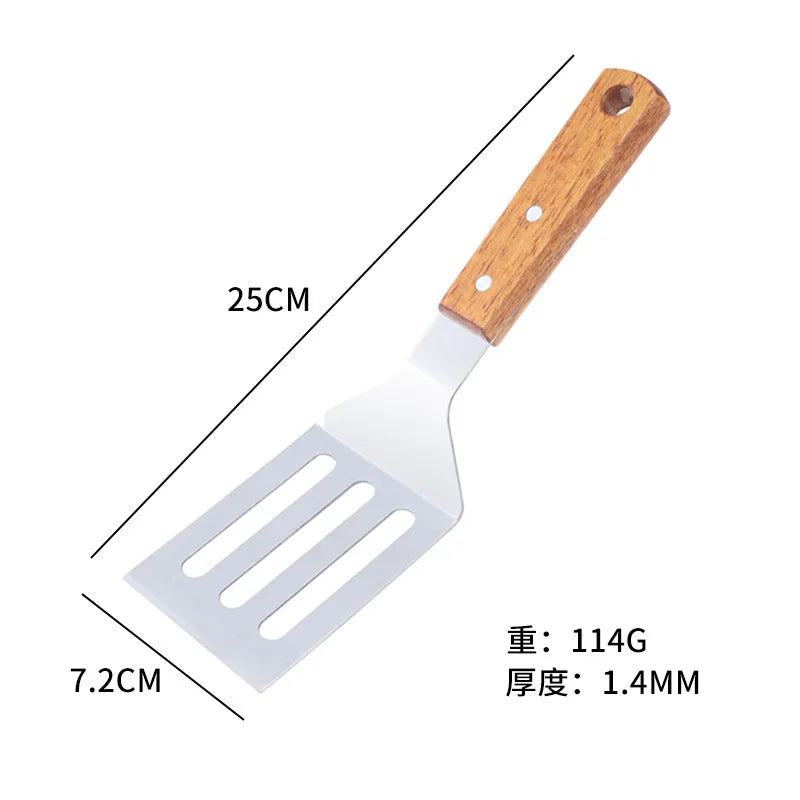 Axyaa Stainless Steel Wooden Handle Cooking Spatula Steak Pancake Frying Shovel