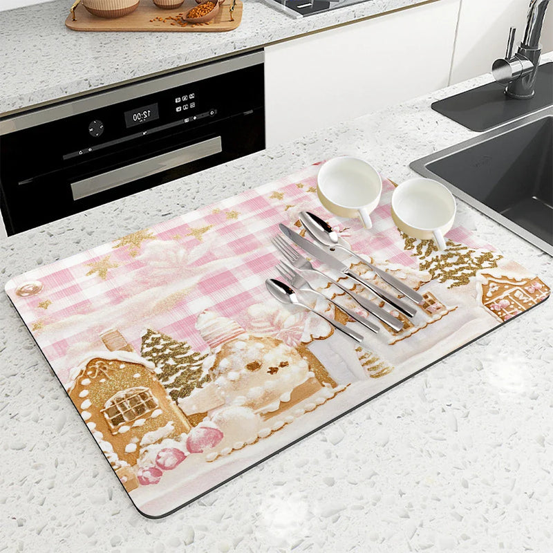 Axyaa Christmas Pink House Absorbent Drying Mat