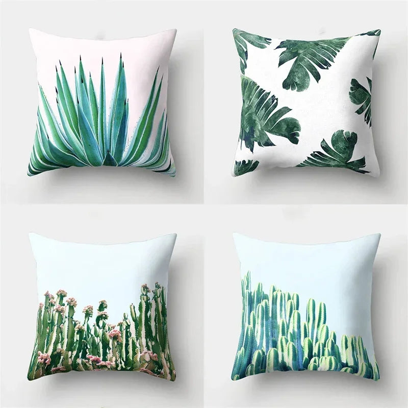 Axyaa Tropical Plant Green Leaves Cactus Pillowcase Living Room Sofa Cushion Cover
