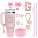 Axyaa Stanley Cup Accessories Set with Straw, Brush, Flower Charm, Stopper, and Boot.