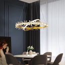 Axyaa Luxury Gold Round Crystal Chandelier Pendant Light for Living Dining Bedroom