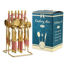 Axyaa 24-Piece Hammer Pattern Cutlery Set with Ceramic Handle