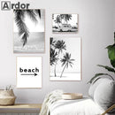 Black and White Beach Landscape Canvas Painting Palm Trees Nordic Wall Art by Axyaa