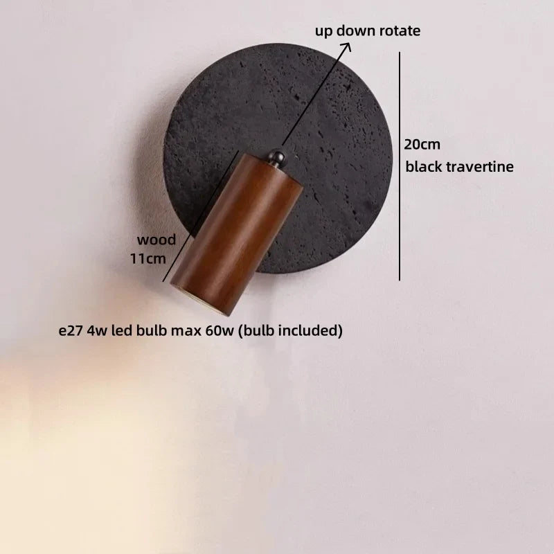 Axyaa Black Travertine Wall Art LED Wall Lights - Interior Living Room Bedroom Bedside Lamp