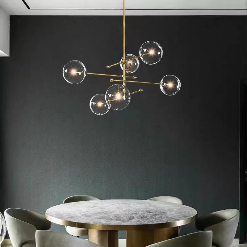 Nordic Black Gold Brass Chandelier with Clear Glass Art Geometric Design by Axyaa