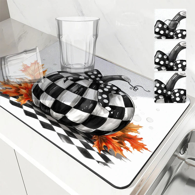 Axyaa Buffalo Plaid Thanksgiving Kitchen Drying Mat