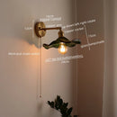 Axyaa Glass Copper LED Wall Sconce Pull Chain Switch Bedroom Living Room Light