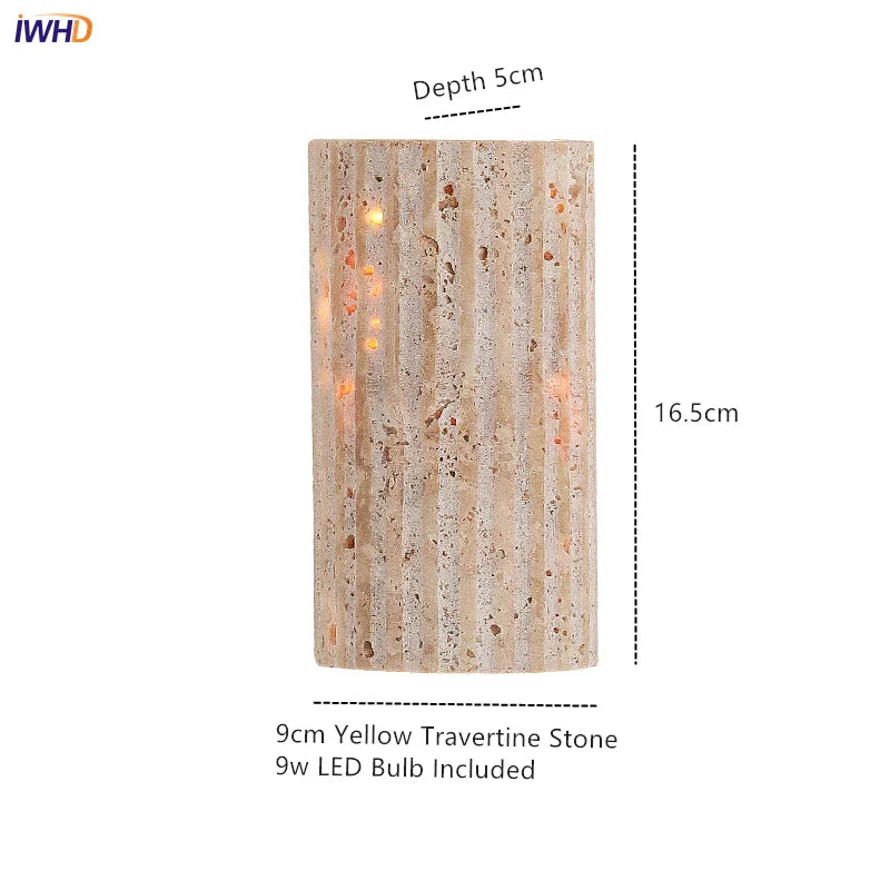 Axyaa Round Yellow Travertine LED Wall Light for Creative Room Decor