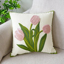 Axyaa Embordered Floral Pillow Cover Plant Leaves Pink Yellow Orange 45x45cm Home Decoration
