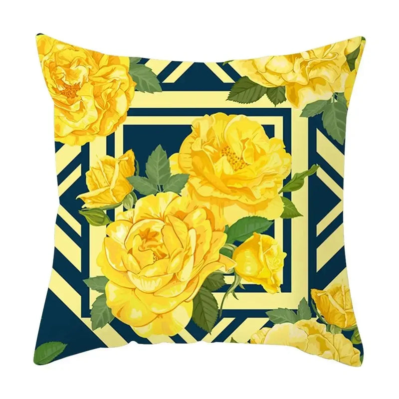 Axyaa Yellow Floral Geometric Pillowcase for Home Decor