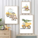 Axyaa Dinosaur Truck Tractor Excavator Wall Art Canvas, Boy Room Decor Nordic Posters