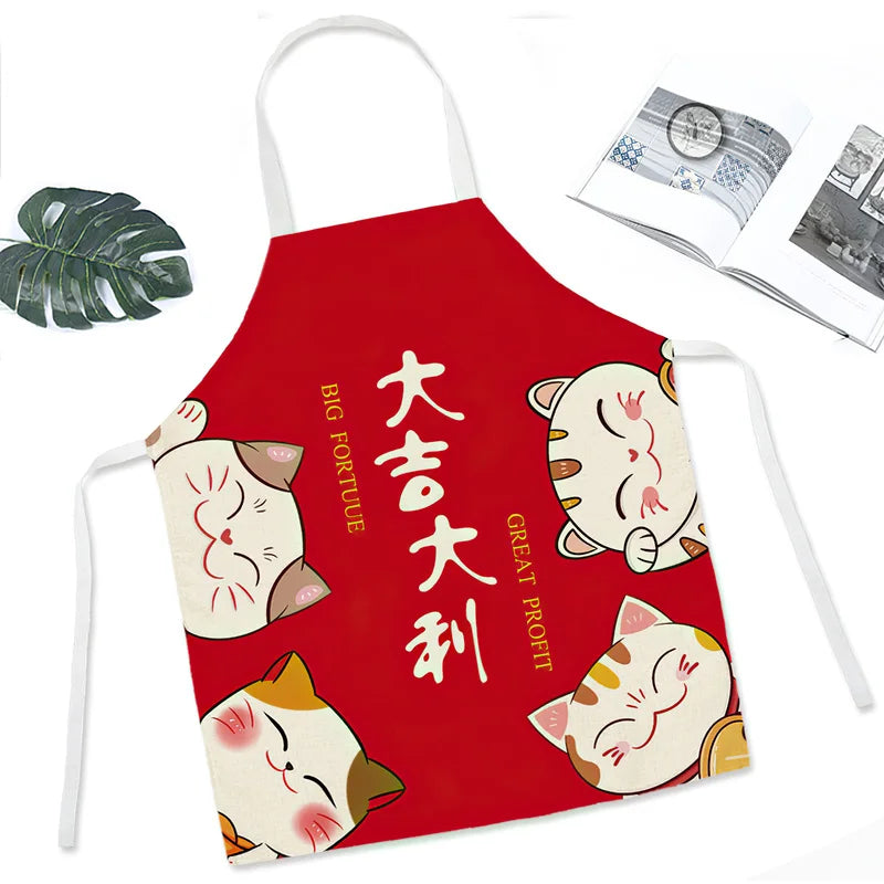 Axya Japanese Cartoon Lucky Cat Chef Apron Waterproof Bib Kitchen Supplies