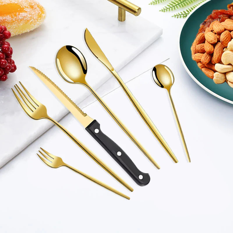 Axyaa 48pc Stainless Steel Tableware Set Knife Fork Spoon Dessert Steak Knife