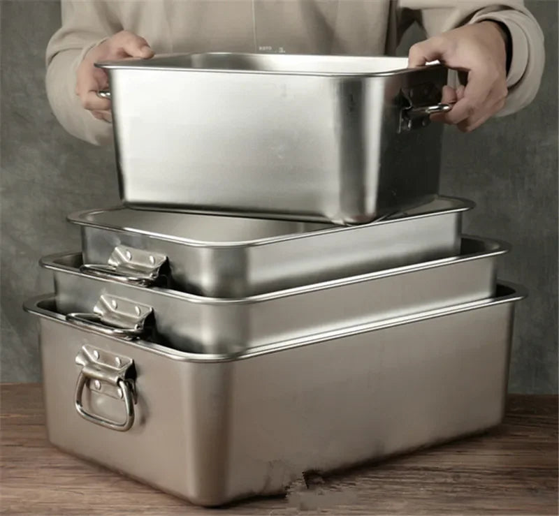 Axya 304 Stainless Steel Plate Metal Tray with Handle - Square Baking Dish BBQ Storage Tray