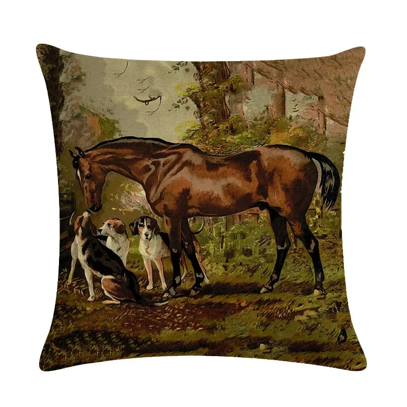 Axyaa Retro Horse Print Cushion Cover for Home Decor 45x45cm