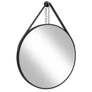 Axyaa Round Hanging Mirror with Leather Strap, Aluminum Frame - 24”, 28”, 32”