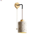 Axyaa Japanese Style LED Wall Light for Bedroom & Restaurant - Wood Pull Chain Switch & Cement Bedside Lamp