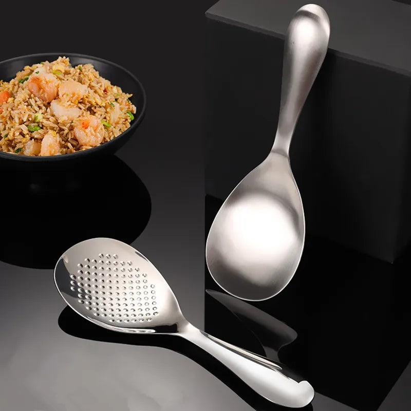 Axyaa Stainless Steel Hollow Handle Rice Spoon with Large Capacity - Deep & Thicken