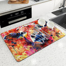 Axyaa Animal Painting Effect Kitchen Drying Mat, Non-Slip Tableware Pad