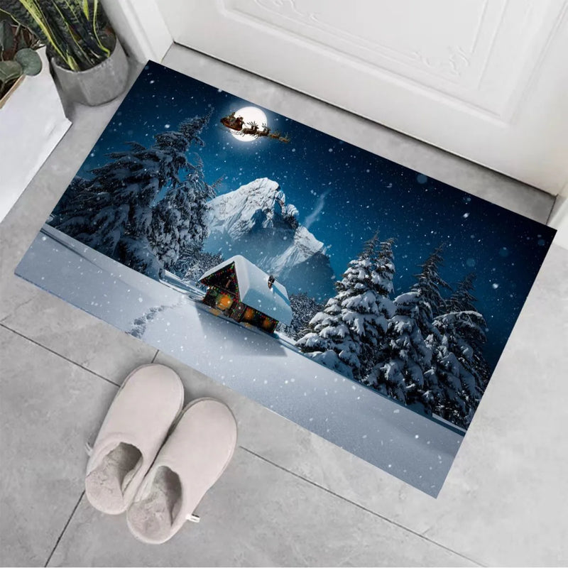 Axyaa Christmas Welcome Mat: Santa Claus Elk Print Non-Slip Floor Decor for Home & Kitchen