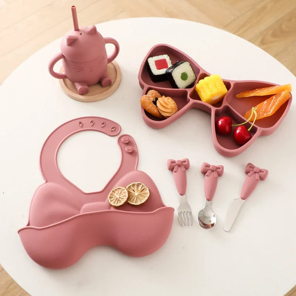 Axya Kids Silicone Bib and Stainless Steel Tableware Set