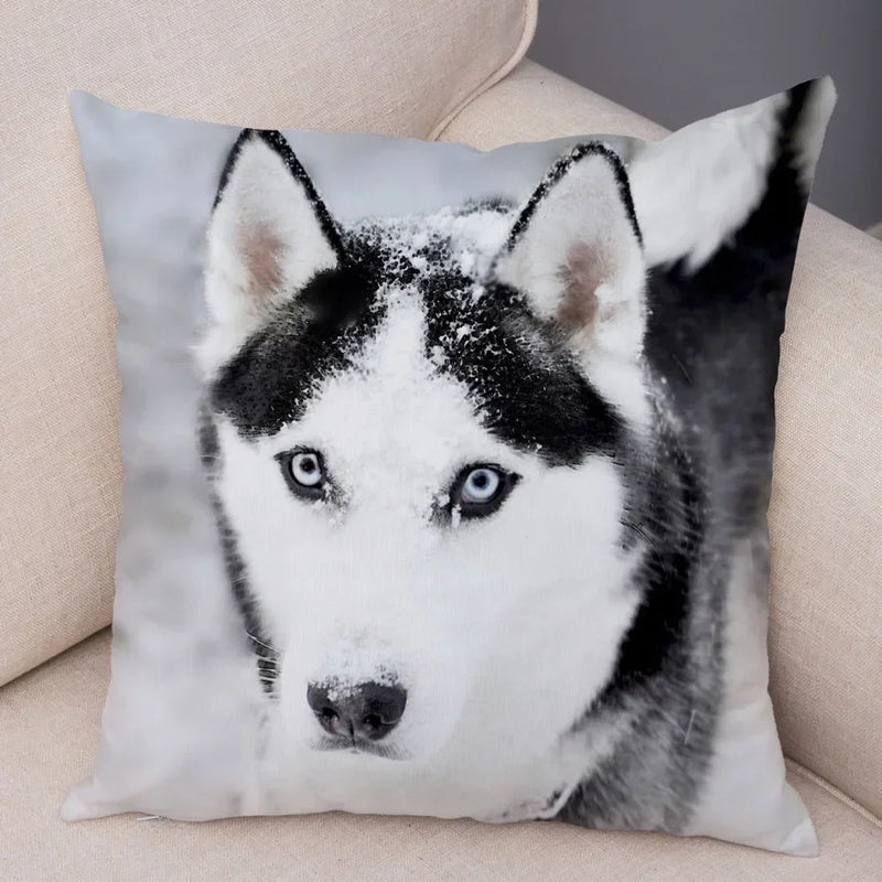 Axyaa Siberian Husky Pet Sofa Cushion Cover - Cute Dog Print Pillowcase Decor