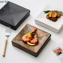 Axyaa Rusty Glazed Ceramic Square Dessert Plate for Molecular Cuisine Display
