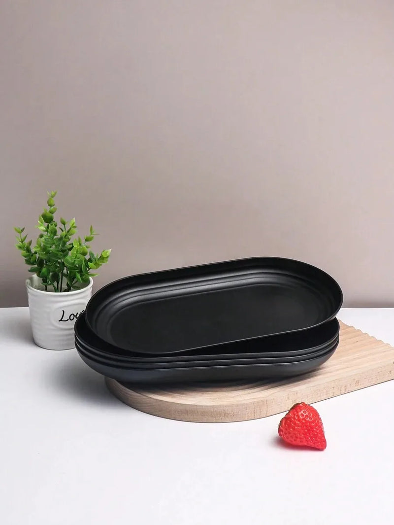 Axyaa Black Plastic Dinner Plates - Set of 12 - Ideal for Desserts & Parties