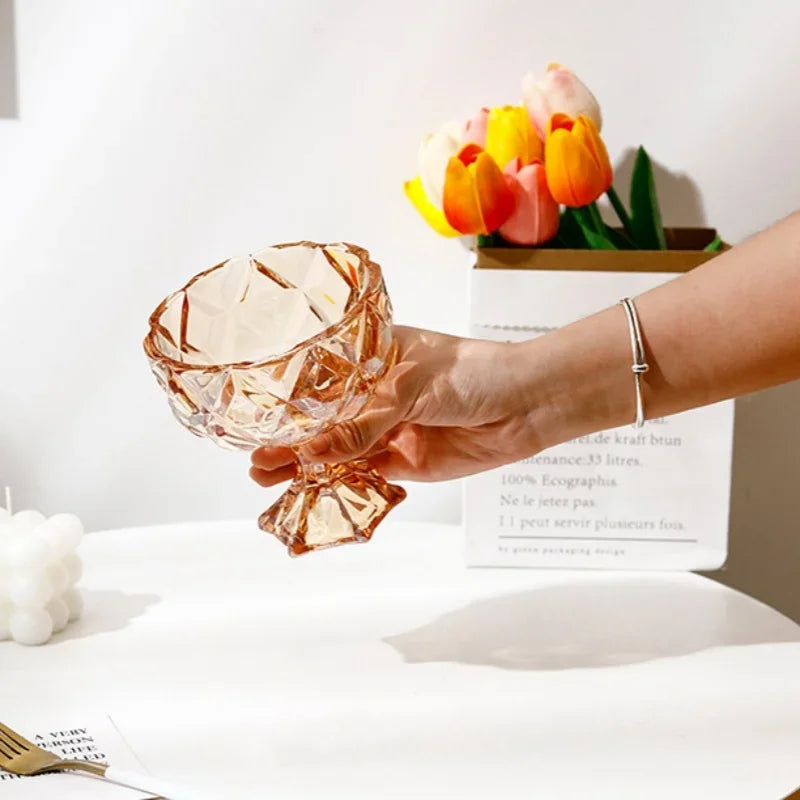 Axyaa 276ml Rhomboid Crystal Glass Cup for Desserts, Ice Cream, Milkshakes