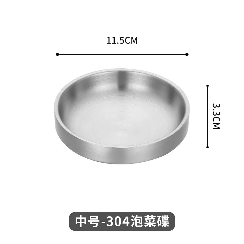 Axyaa Stainless Steel Double Layer Sauce Dip Bowls Snack Plate for BBQ Seasoning