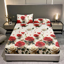 Axyaa Red & White Rose Cluster Bed Sheet & Pillowcase Three-Piece Set