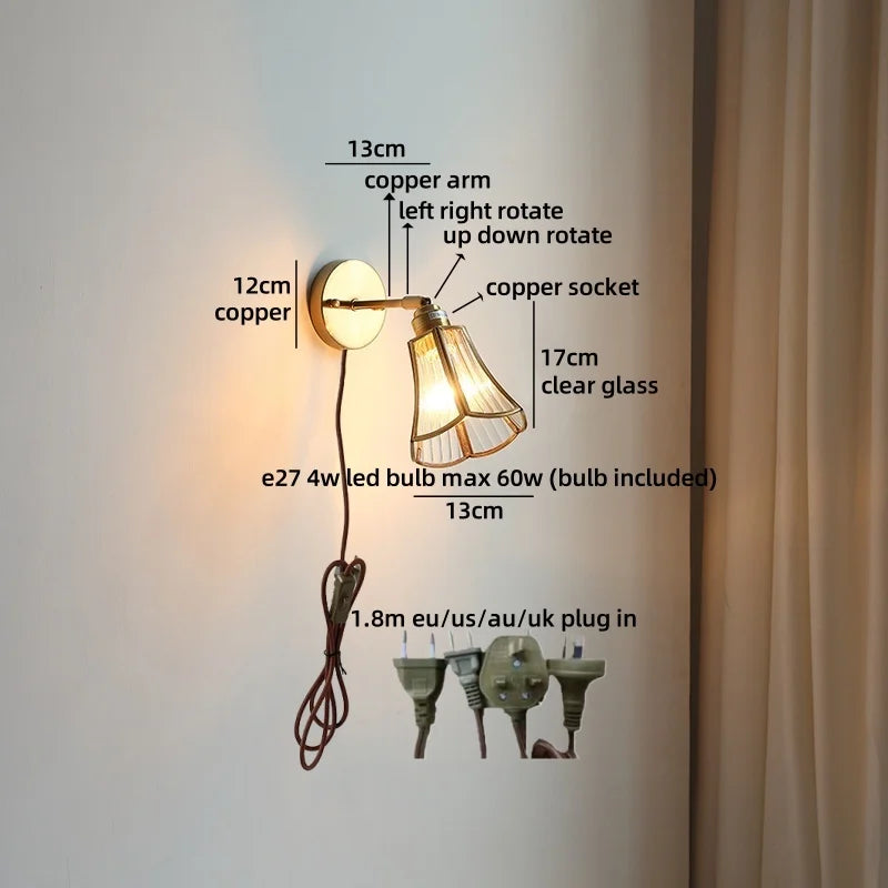 Axyaa Clear Glass LED Wall Lamp Gold Brass Finish Japan Style Home Décor