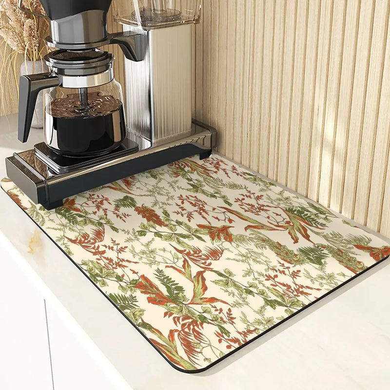 Axyaa Leaves Pattern Silicone Dish Mat for Absorbent Drying & Home Decor