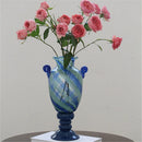 Axyaa Blue Striped Glass Vase - Tall Transparent Flower Pot for Home Decoration