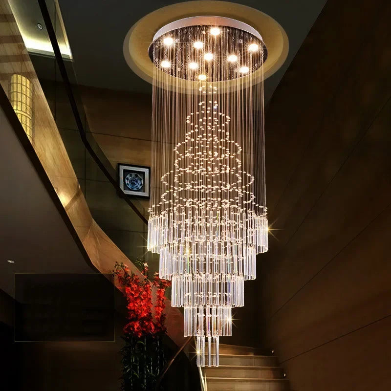 Axyaa Crystal Staircase Chandelier: Modern LED Lighting for Home, Hotel, and Restaurant