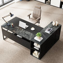 Axyaa 71" Executive L-Shaped Desk with Cabinet Storage and Shelves
