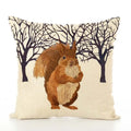 Squirrel Bird Bear Fox Animal Printed Cotton Linen Pillowcase by Axyaa
