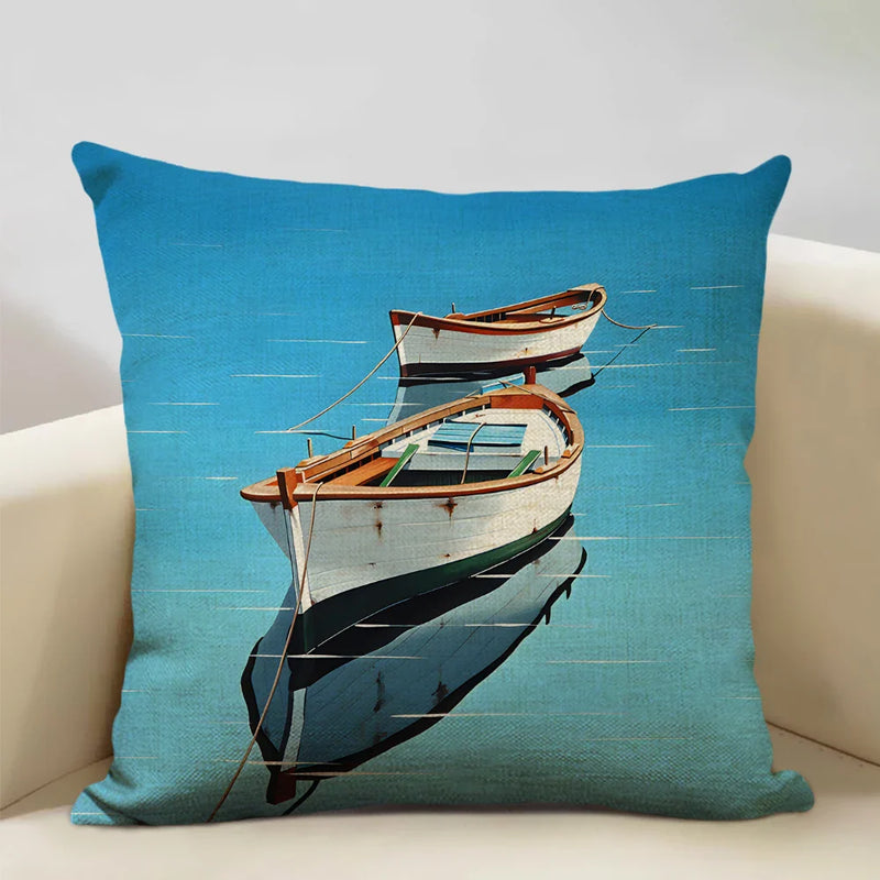 Axyaa Boat Pattern Linen Cushion Cover for Home Sofa Decor