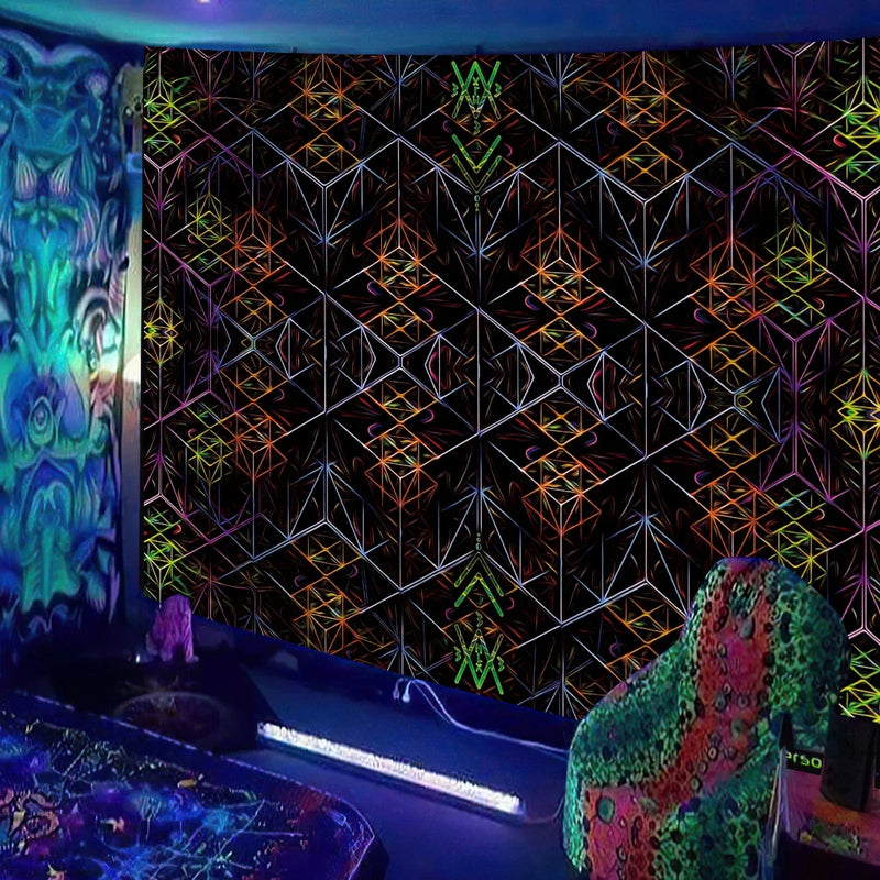 Axyaa UV Mushroom Fractal Tapestry - Psychedelic Wall Art for Bedroom, Dorm Room