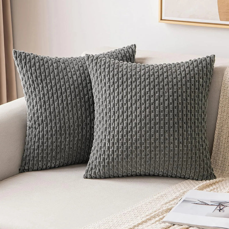 Axyaa 18x18 Corduroy Throw Pillows for Sofa, Bed & Living Room