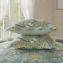 Axyaa Green Floral Reversible Patchwork Quilt Set - Queen Size